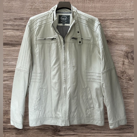 BKE Other - BKE Men’s Cream White Faux Leather Moto Jacket Size XL